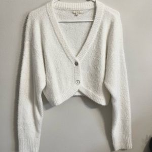 Fuzzy White Cropped Cardigan from PacSun